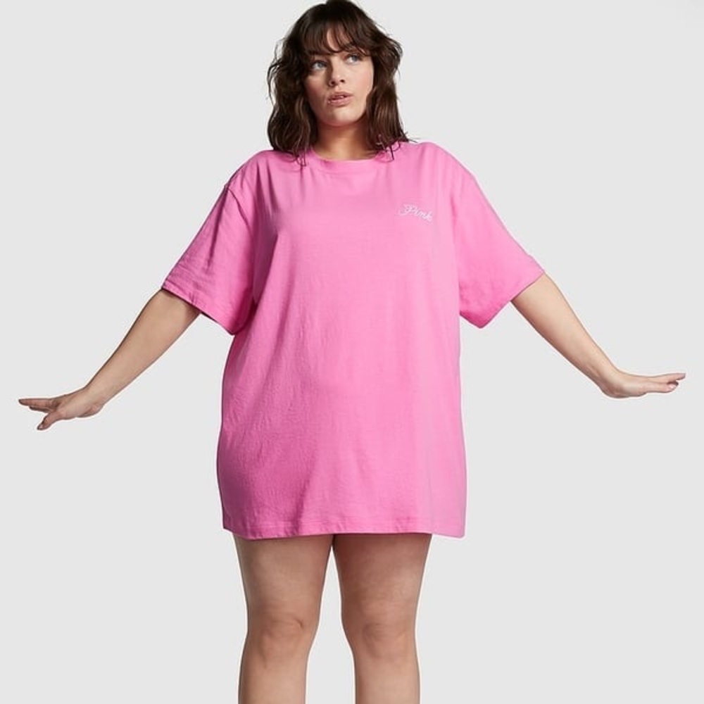 Victoria’s Secret PINK Cotton Oversized Graphic Sleep Shirt Tee Script Logo